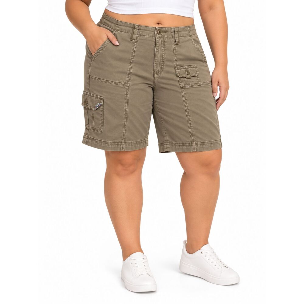 Lee Women’s Khaki Cargo Bermuda Shorts Stretch Cotton | Size 16